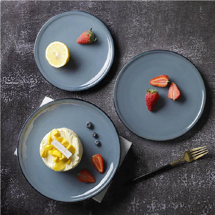 Luxury Restaurant Ceramic Plate Porcelain, Color Glaze Cafe Vajilla Gourmet Dining Plate Set, Special Crokery Blue Plate/