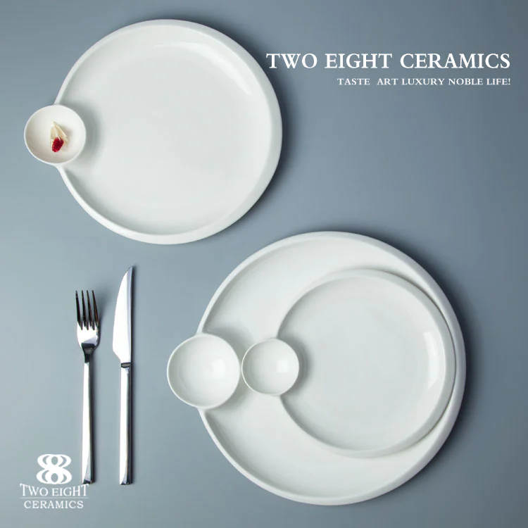 High quality bulk white ceramic dinner plates with saucer