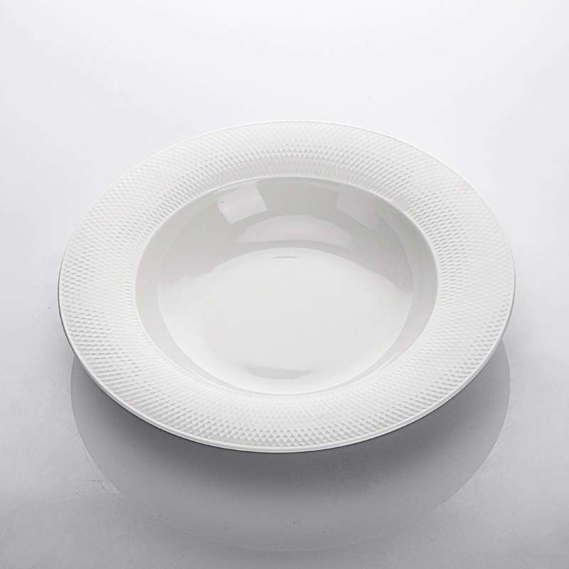 Eco Friendly Oven Safe Catering Customized Dinner Plates For Restaurants, China Porcelain Grid Design Italian Soup Plate#