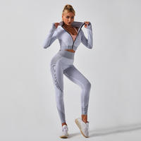 New Products Women 3PCS Sportswear Gym Set Seamless Yoga Suit Zip Long Sleeve Fitness Workout Set