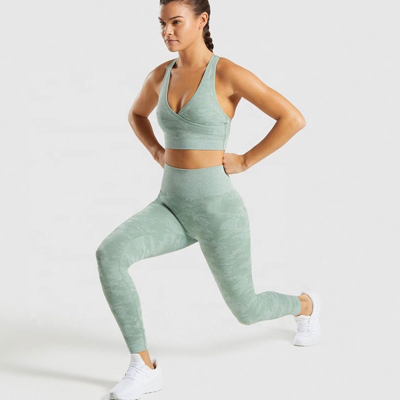 Women Camo Seamless Fitness Legging Yoga Pant Gym Wear Set