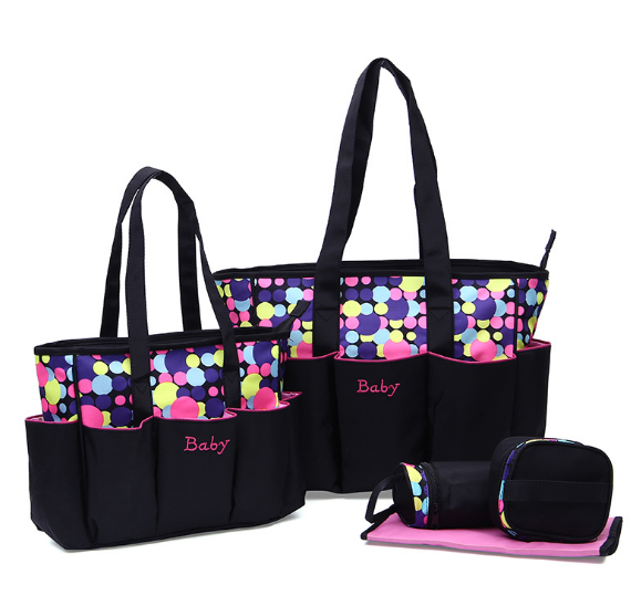Osgoodway2 Fashion Printed Dot Pattern Mummy Baby Tote Travel Bag 5pcs Diaper Bag Set