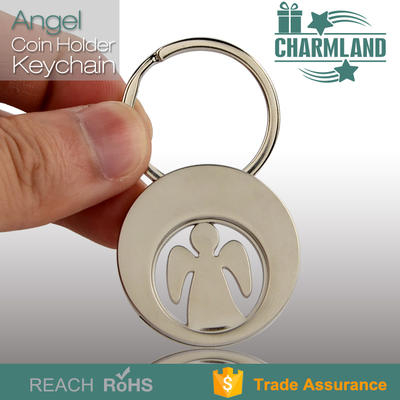 Shopping cart metal euro angel Coin Holder Keychain