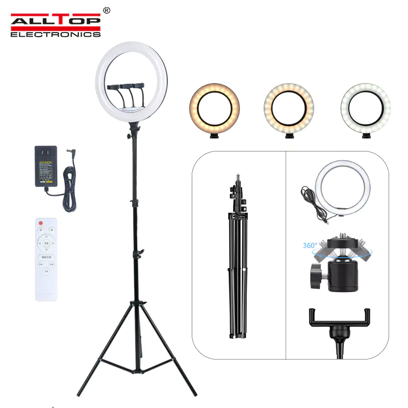 ALLTOP Photography Shooting Live Streaming 2700K-5500K 18inch Cell Phone Holders Tripod Fill Ring Light