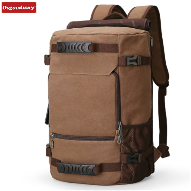 Osgoodway New Design Large Capacity Men Canvas Leather Hiking Backpack for Camping Picnic