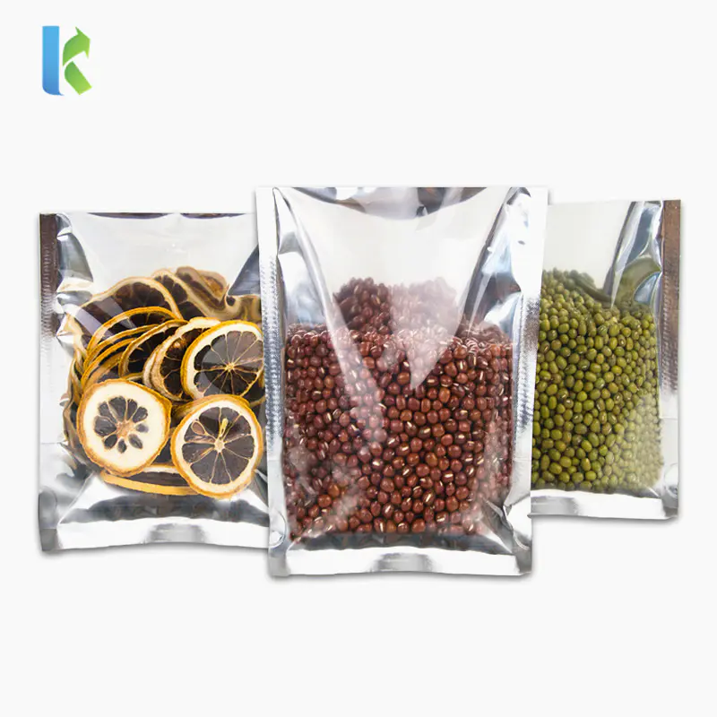 Open Top Clear Silver Aluminum Mylar Foil Lay Flat Bags For Commercial Food Retail Food Storage General Product Packaging