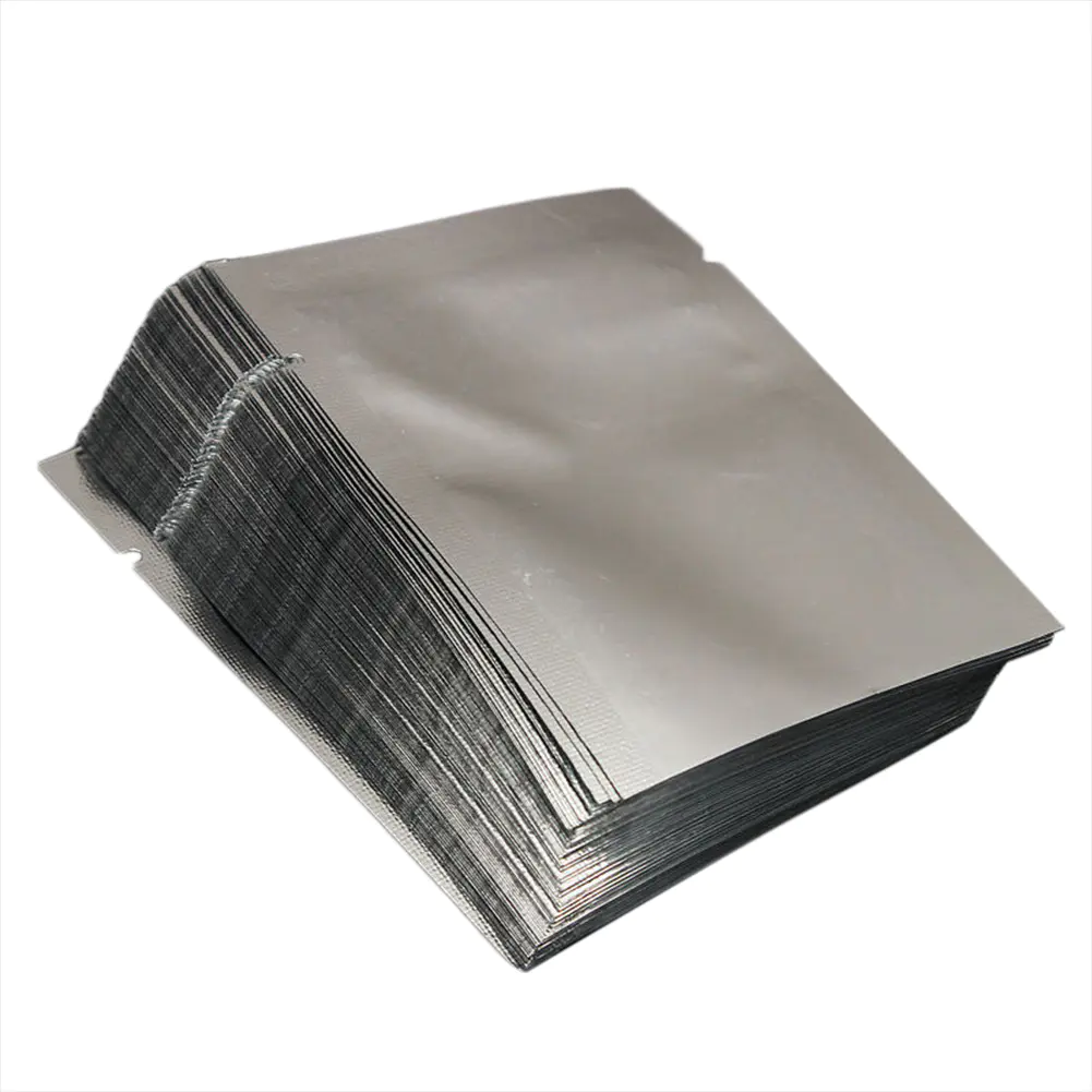 Open Top Front Clear Back Silver Aluminum Mylar Foil Bag For Vacuum Seal Long Term Food Storage