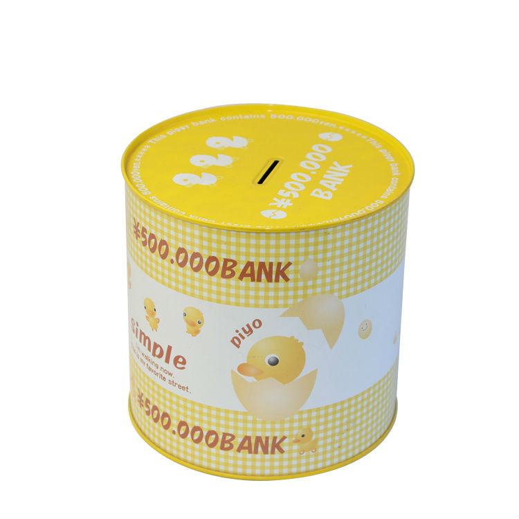 Round shape cute printing unique coin banks promotionalcoin saving bank for Children
