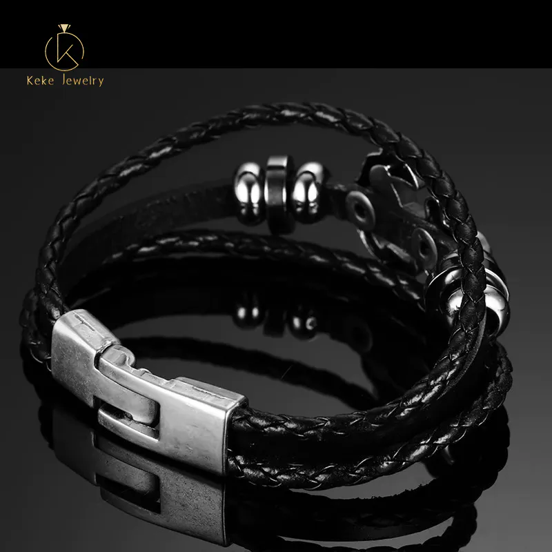 European and American vintage bracelet handmade black braided anchor bracelet men's punk style braided bracelet BL-111