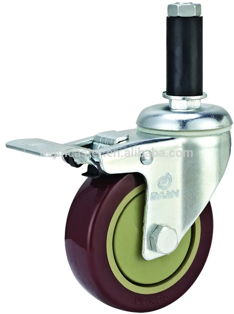 Medium duty ball bearing PU swivel caster with brake and lock