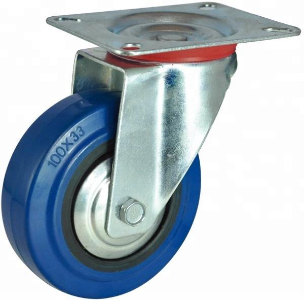 4 inch Industrial blue swivel roller bearing rubber wheel