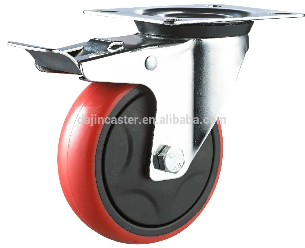 industrial red color artificial rubber retractable casters wheel