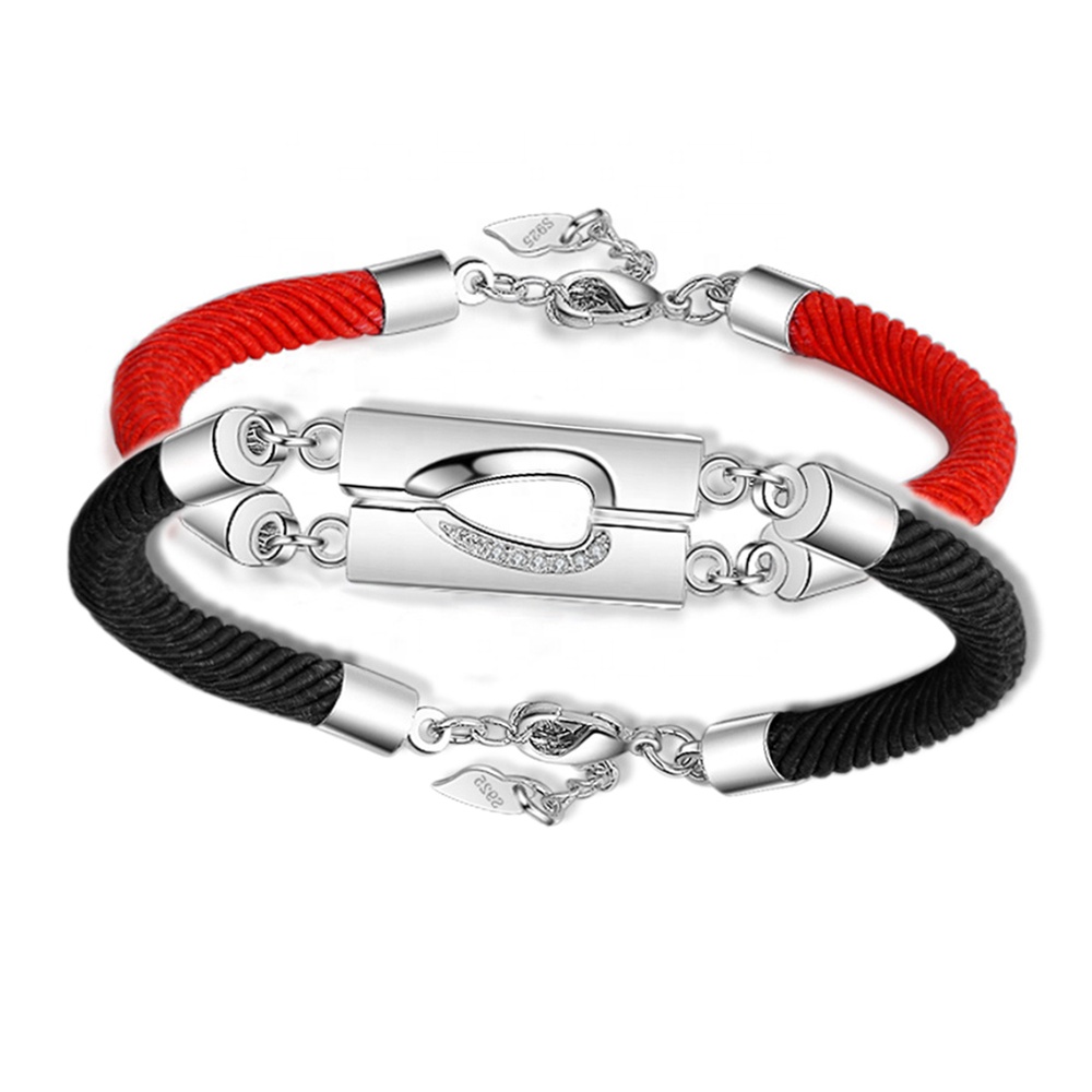 Custom design silver chain leather lock usa bracelet