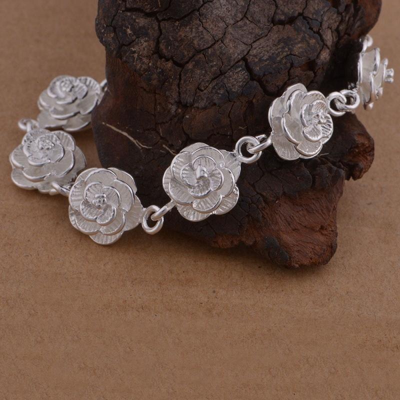 product-Beauty Rose Flower Bracelet Wedding Souvenirs Silver Jewelry-BEYALY-img-3