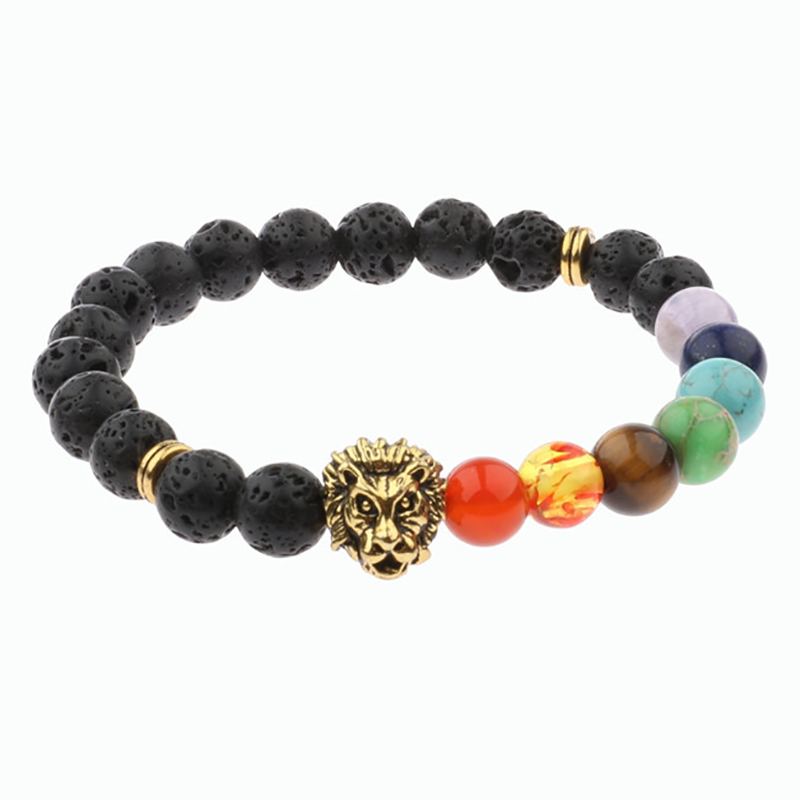 Boutique Buddhism Colored Stone Lion Design Buddha Bracelet
