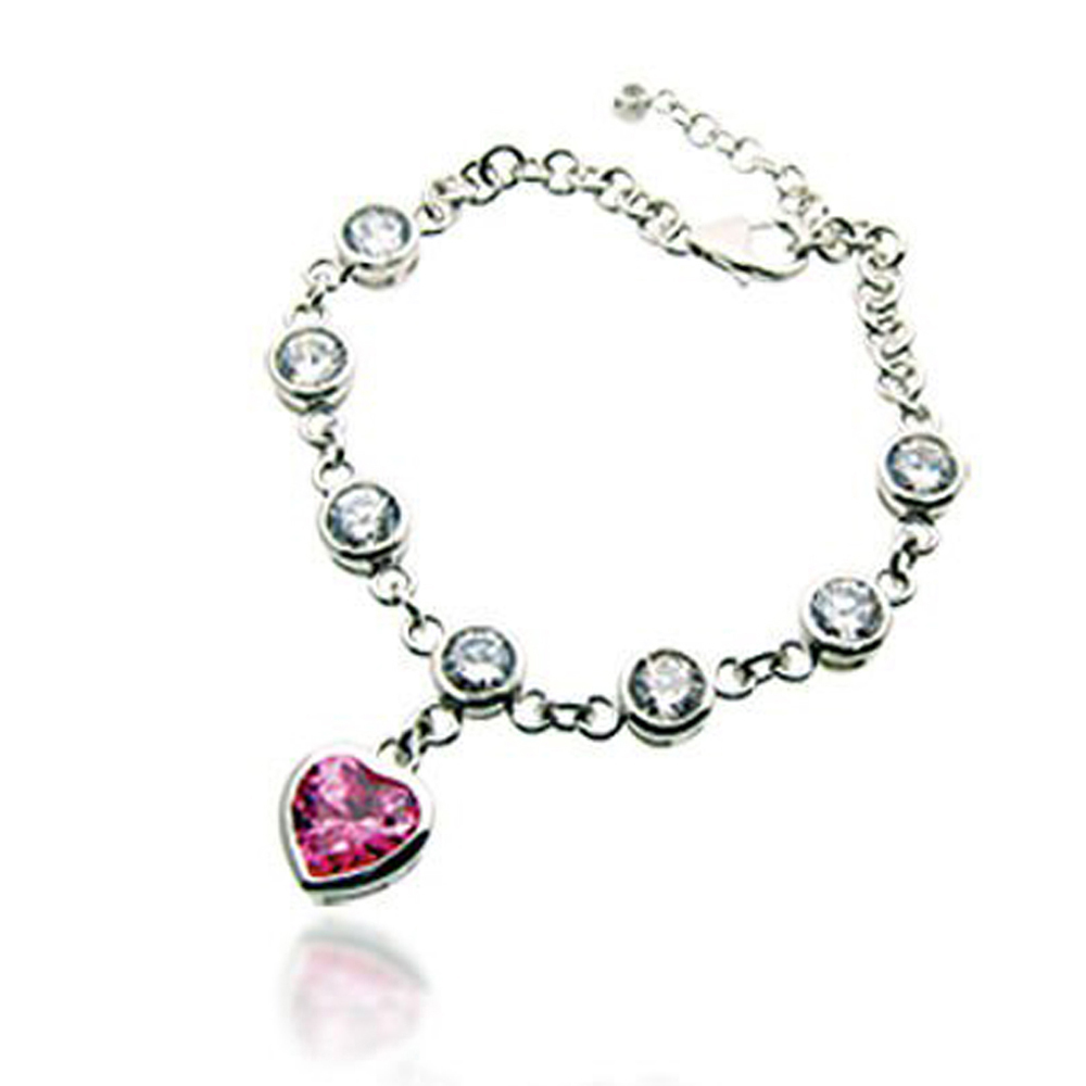 925 silver pink heart homemade crystal beads bracelet