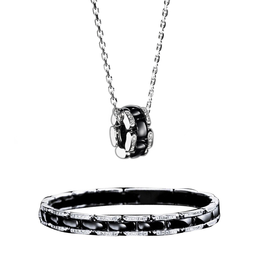 Black Design Wholesale Silver Necklace And Bracelet Set
