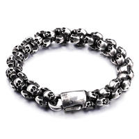 Wholesale men fashion skull engraved silver beads bracelets