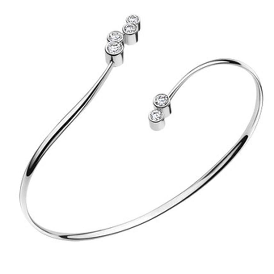 Simple Cz 925 Sterling Silver Cuff Bangle Bracelet Thin Style