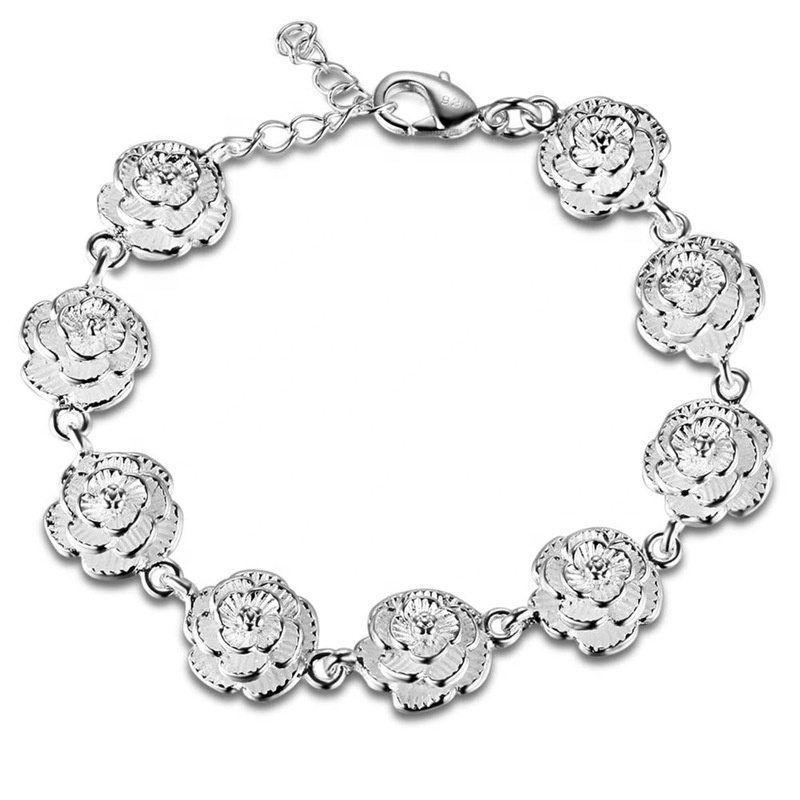 Beauty Rose Flower Bracelet Wedding Souvenirs Silver Jewelry
