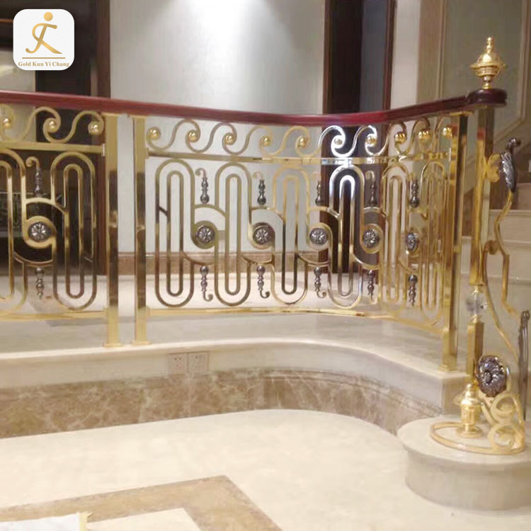 Steel Gold Color Stair Handrail Decorative Balustrade Stainless Steel Gold Stair Railing Colour Gold Stair Banister Handrail