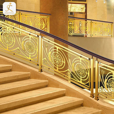 Luxury stainless steel wood railings indoor balusters decorative gold color stair handrail high end customized metal railings