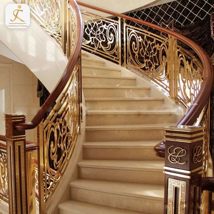 premium hotel golden laser metal cut baluster railing electroplating stainless steel balustrade handrail