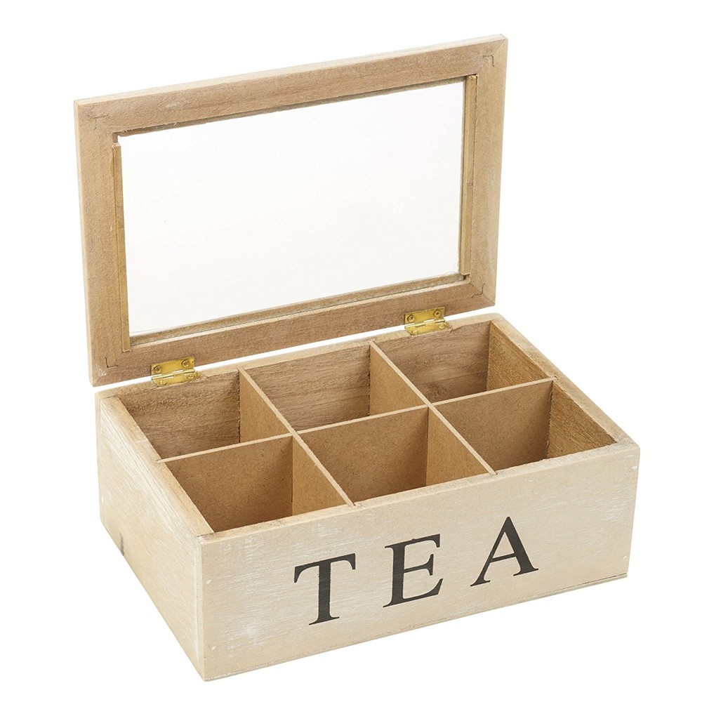 Eco-friendly natural simple useful wood 6 storage tea box packaging size