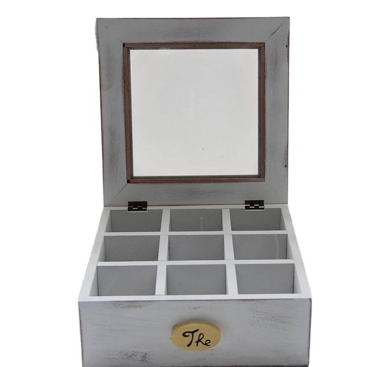 Wholesale white wooden tea set storage boxes with glass top