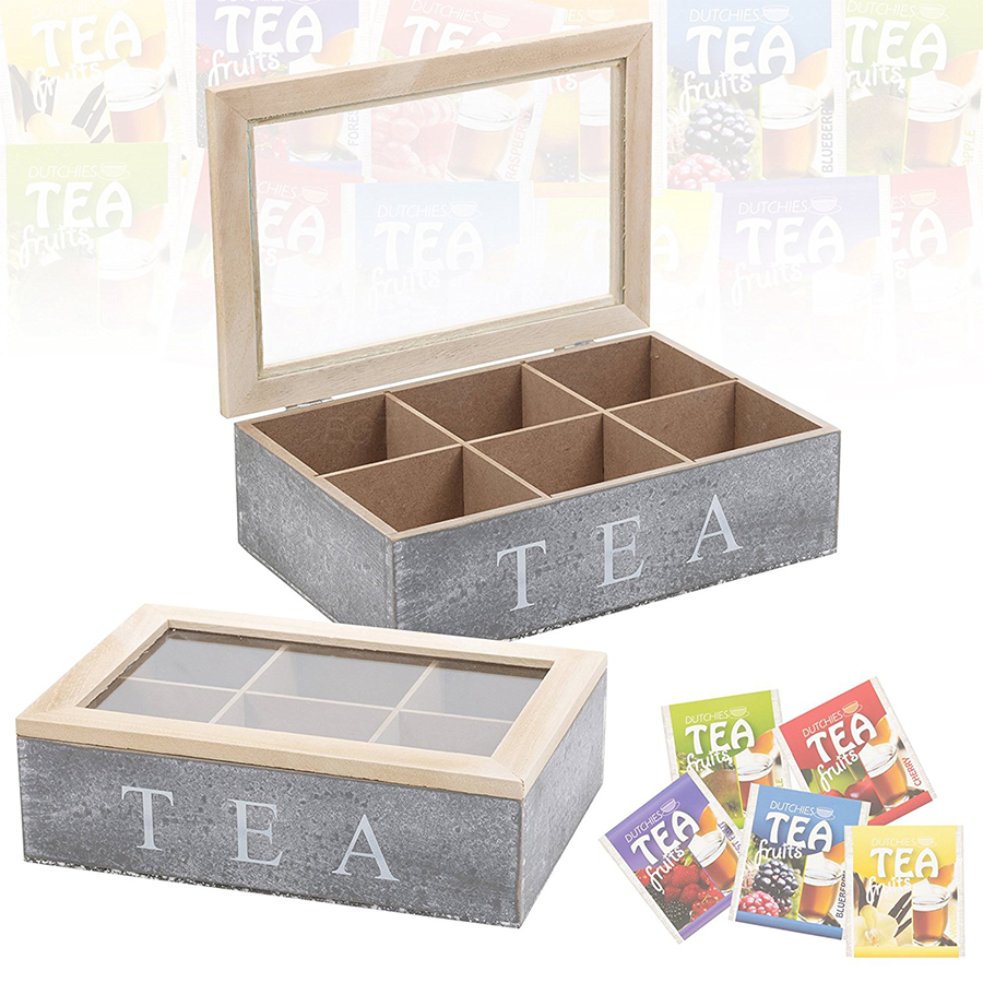 Empty tea box woodtea set storage box with glass top
