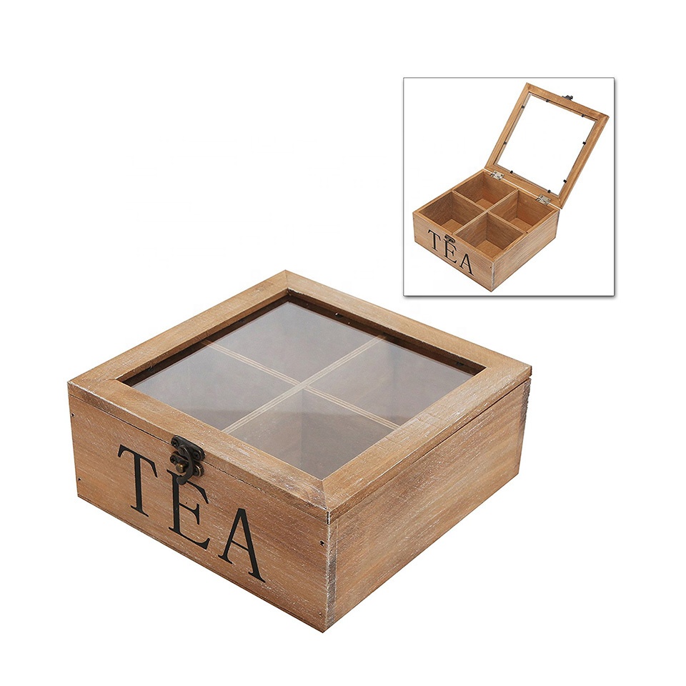 Hot sale Custom empty wooden tea box with glass top
