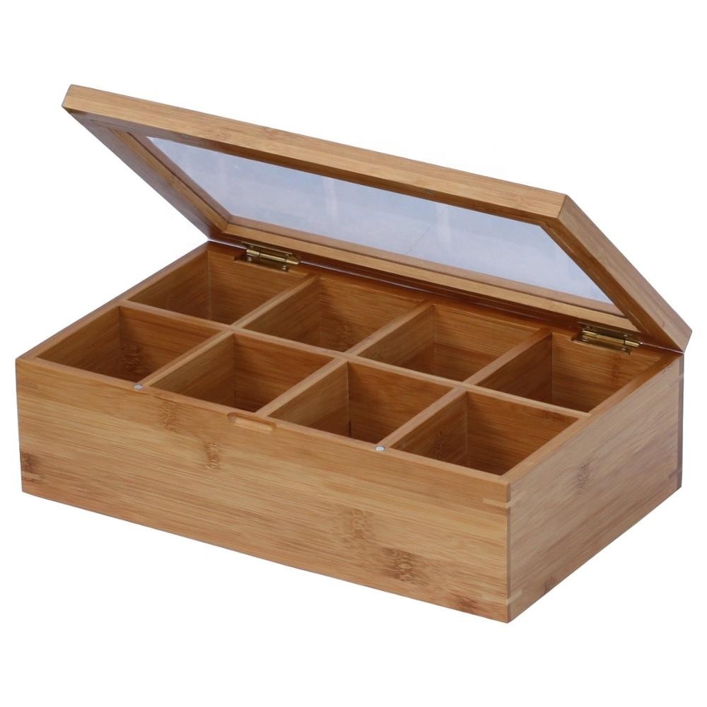 OEM accept customized logo glass lid wooden tea box