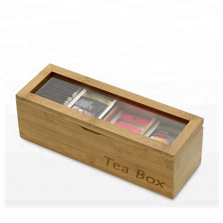 Hot sales vintage chest tea box organizer with glass lid