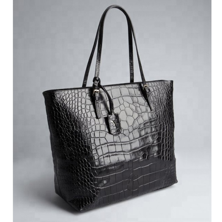 2020own brand design luxury Women's Black Crocodile Embossed genuine Leather New Tote Bag for ladies