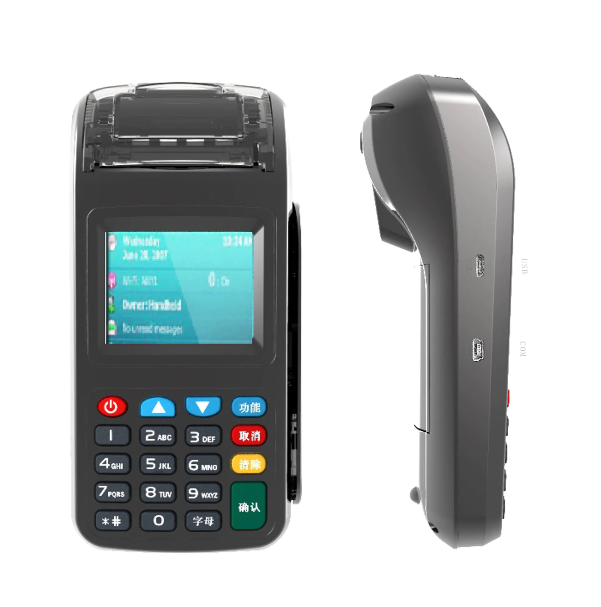 Android Handheld POS Machine, POS Terminal with Printer for E-wallet Application, top up, Bus Ticket Printer