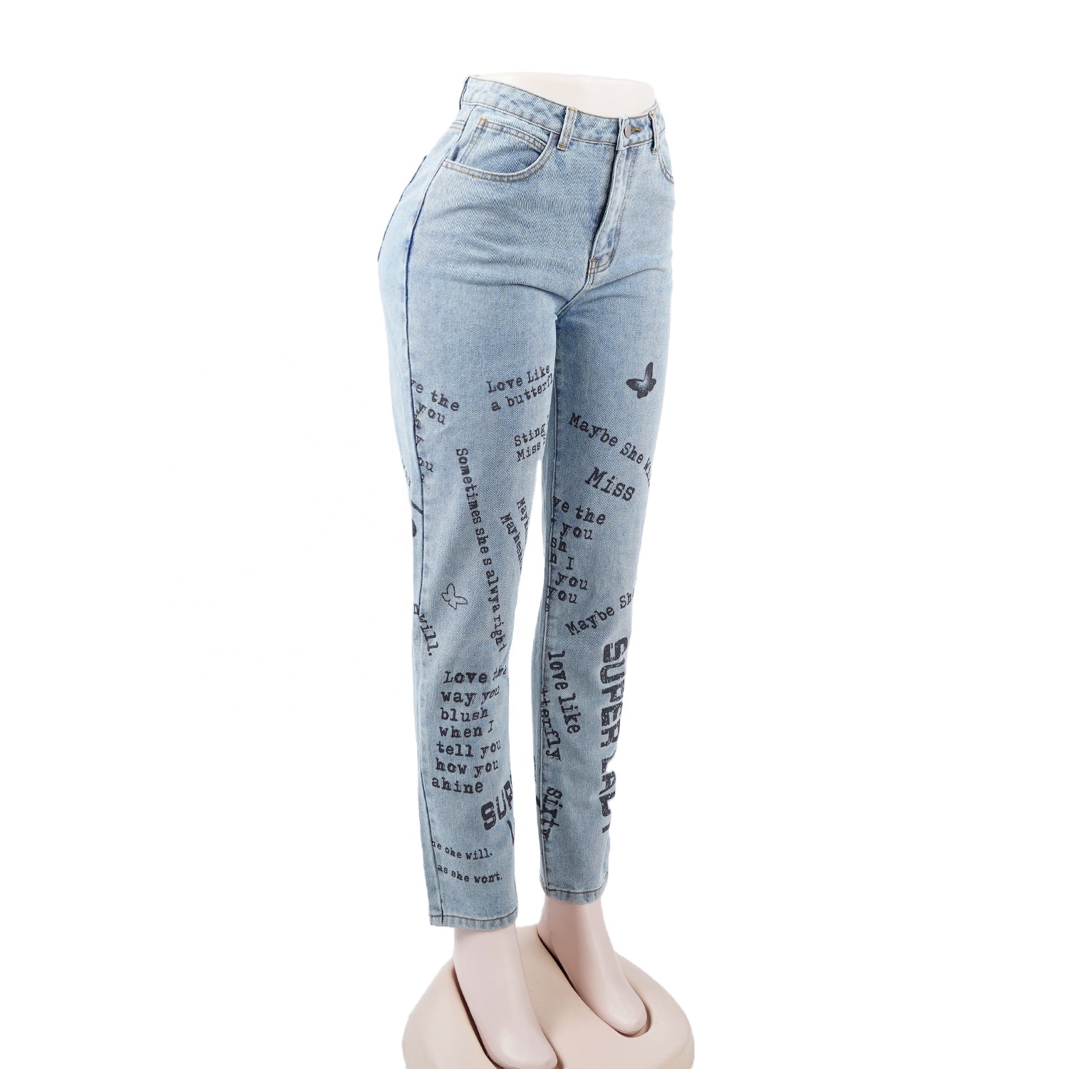 SKYKINGDOM newly design denim jeans regular style casual wear printed butterfly woman jeans