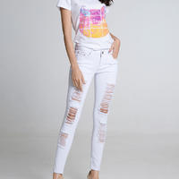 Hot Sale Summer Fashionable Top quality white washed Ripped Skinny Women Jeans