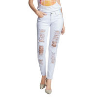 2020 fashion long denim bleached white slim skinny low-waist pencil women jeans with holes