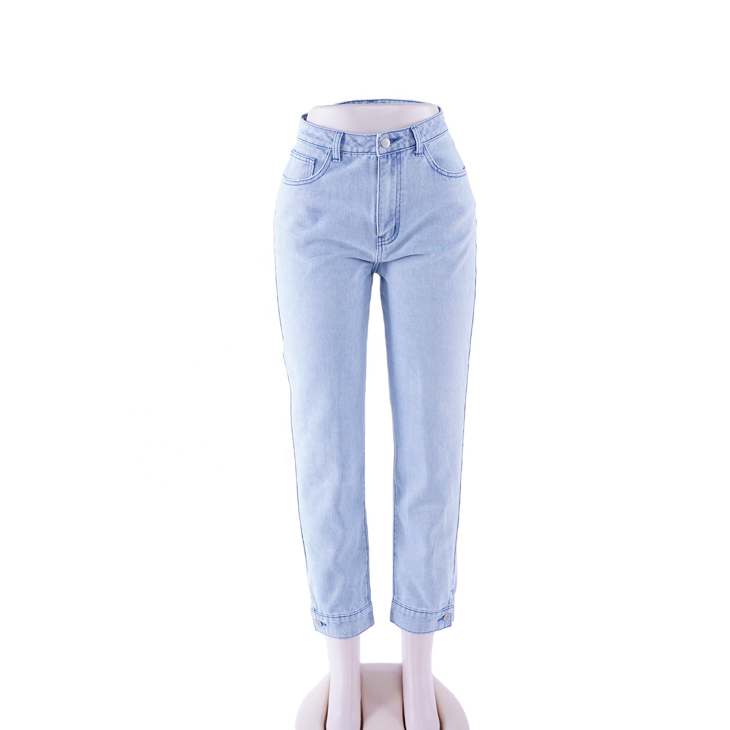 SKYKINGDOM new wholesale women jeans mid waist light blue denim jeans button leg jeans for women