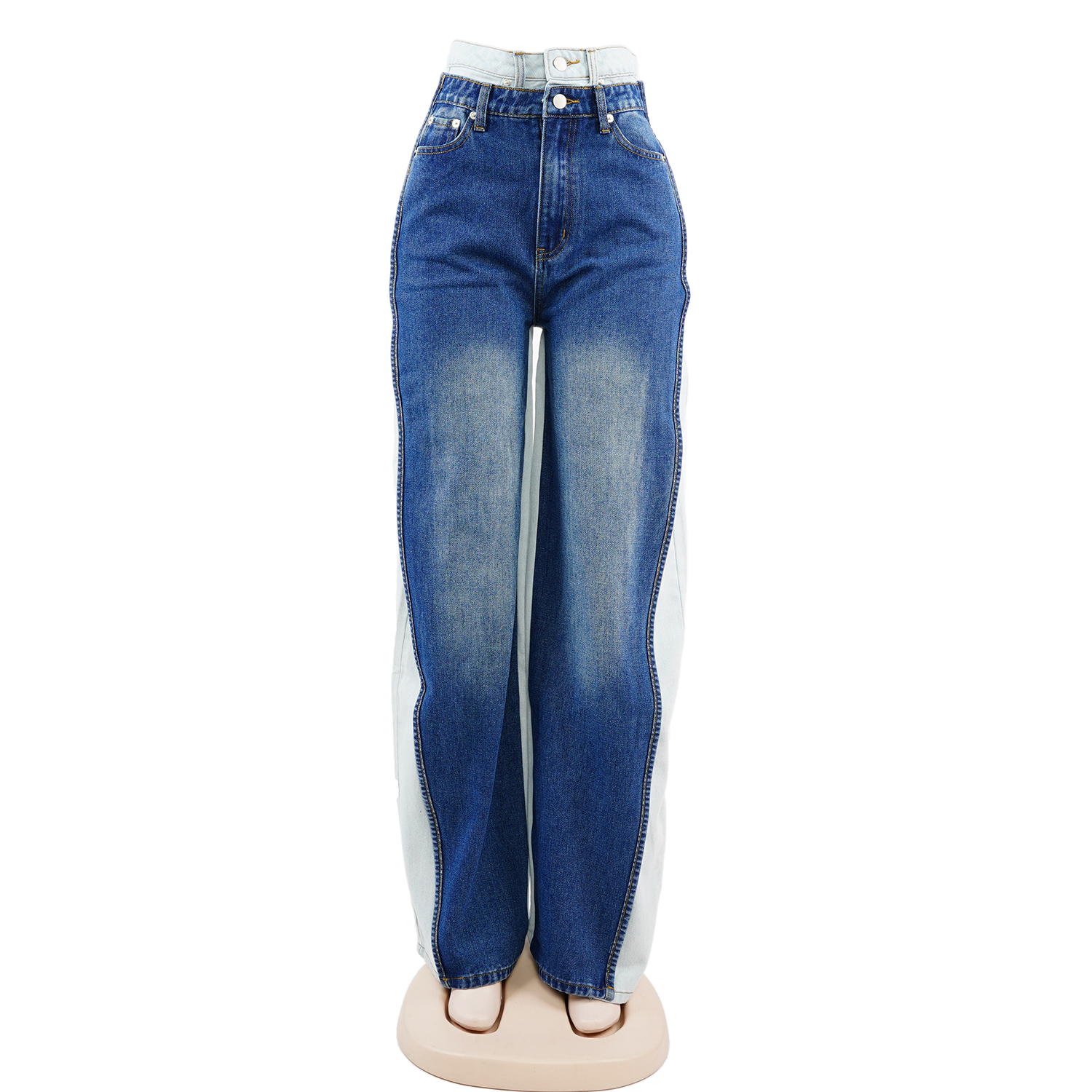 SKYKINGDOM new design women jeans wide leg pants two tone blue denim jeans women
