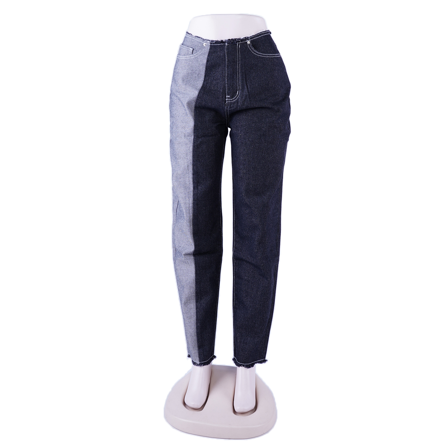SKYKINGDOM designer 4 seasons denim jeans blue black two tone cotton women jeans