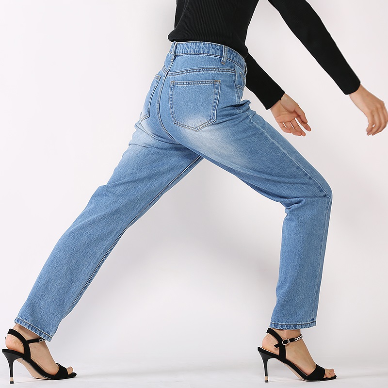 wholesale factory jeans Denim fabrics full length washed blue women jeans