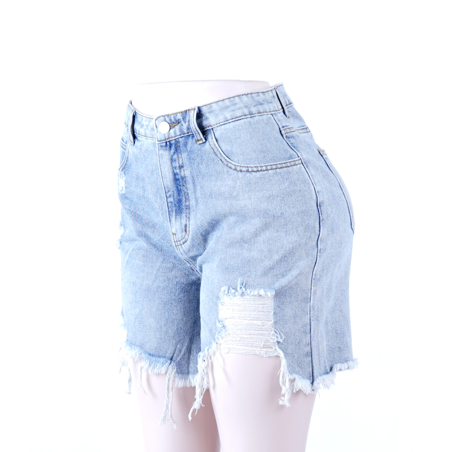 SKYKINGDOM newly jeans summer hot light blue ripped tassel high waist denim shorts women
