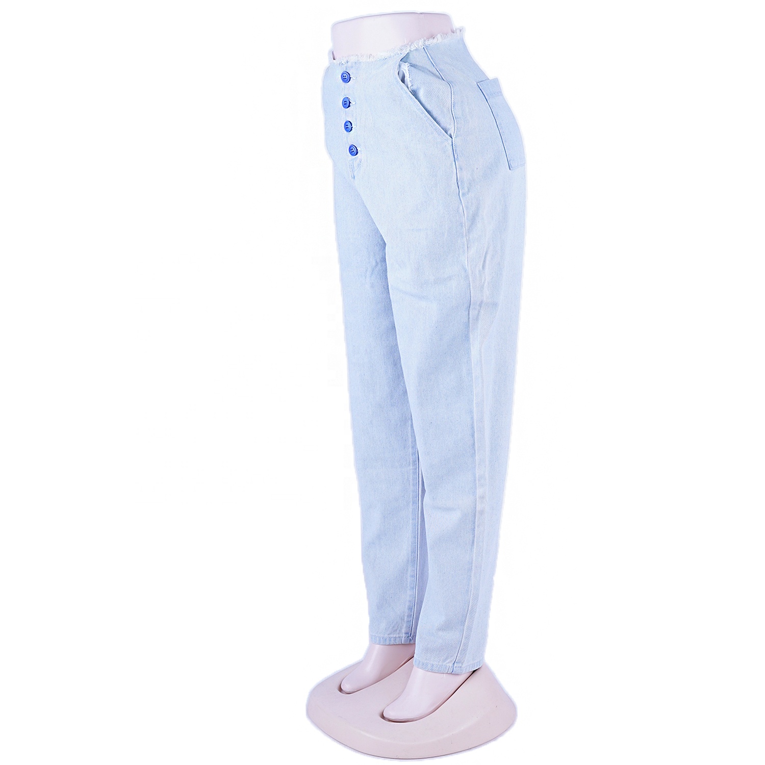 SKYKINGDOM factory wholesale jeans light blue tassel waist straight tube long jeans for women