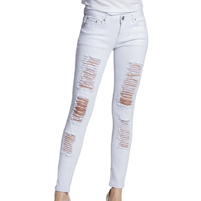 new look popular white pencil slim skinny ripped hole jean for women