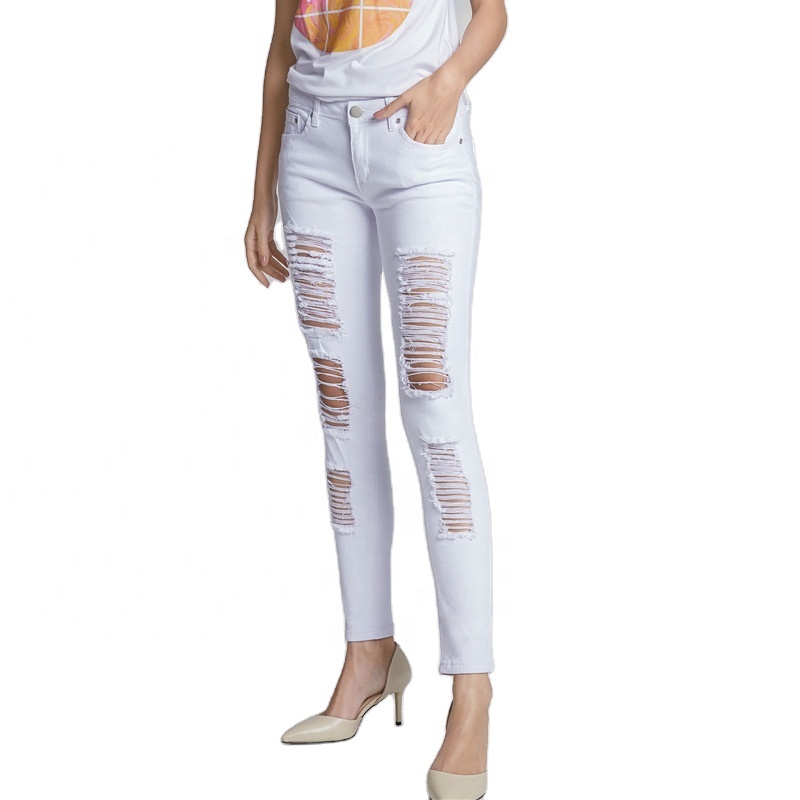 manufacture custom ladies jeans skinny sexy white high waist denim women jeans