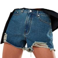 the transseasonal short women jeans washed denim blue ripped knee length short jeans women