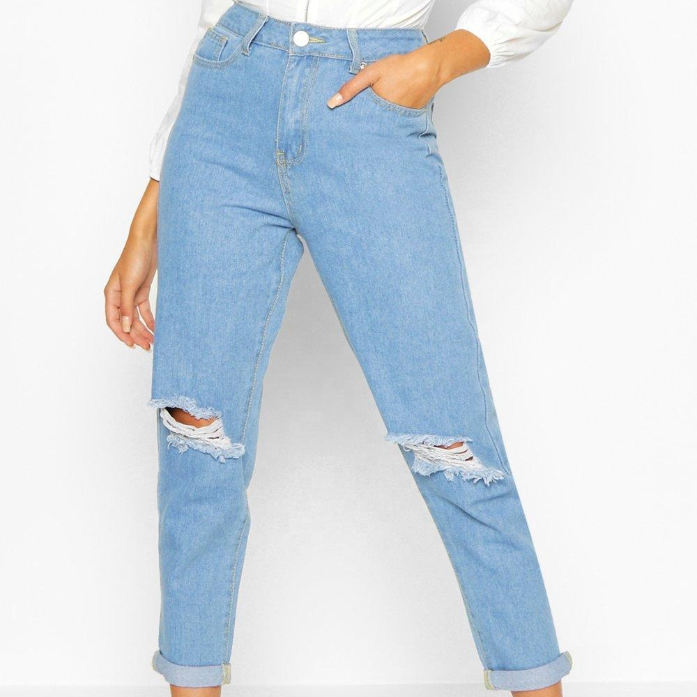new style fashion casual high waist light blue ripped jeans boyfriend jeans