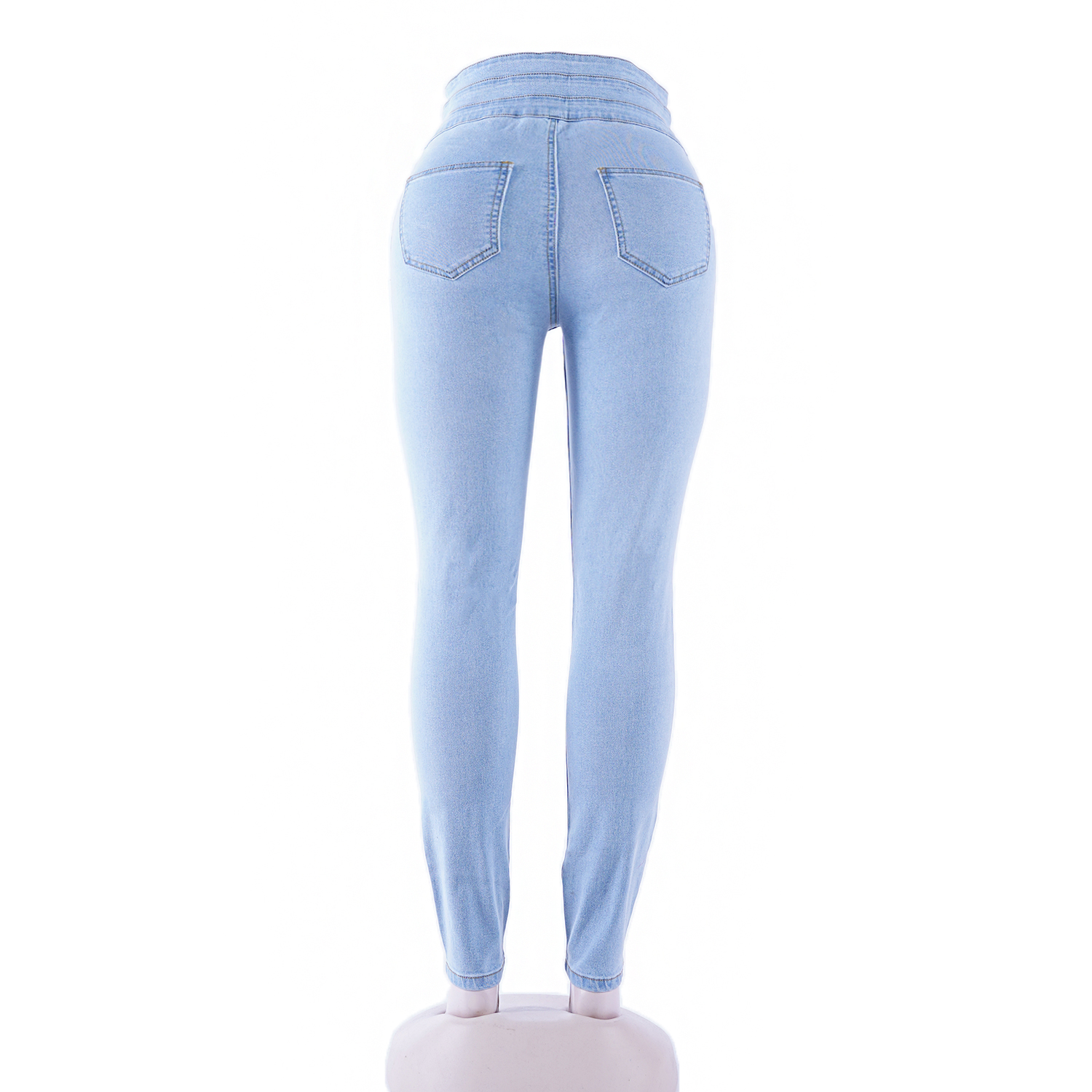 SKYKINGDOM western fashion ladies jeans high waist 3 buttons light bluer ripped women jeans