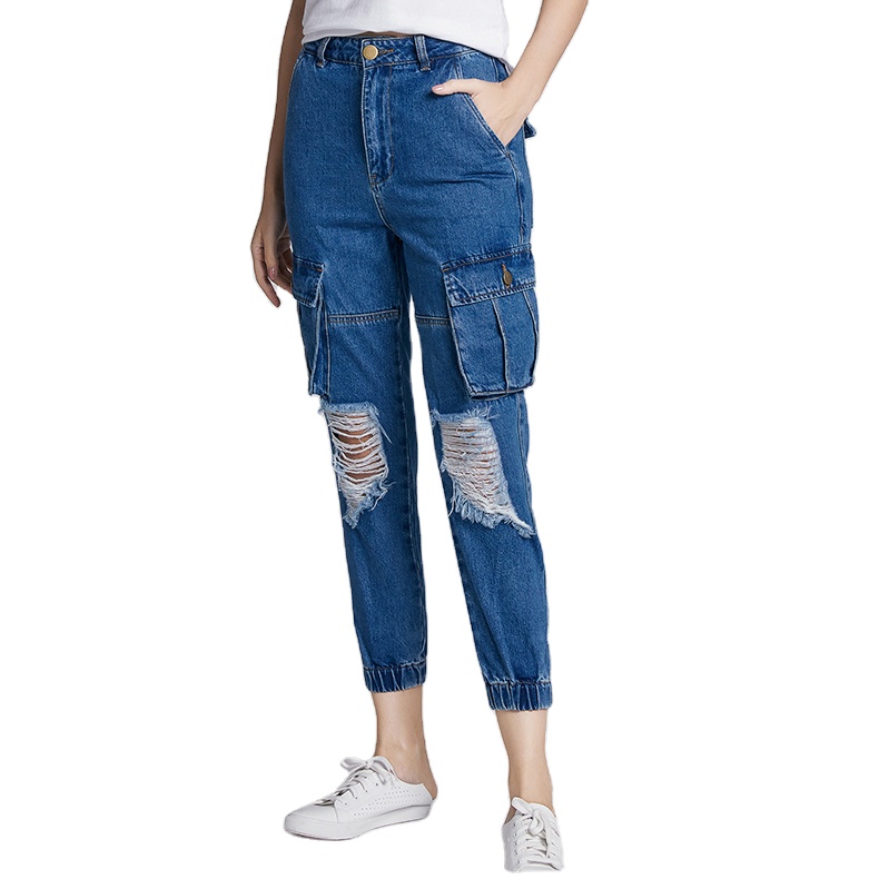 Distressed Jeans Ladies Cotton Denim Pants Stretch Ripped SkinnyWomen Jeans